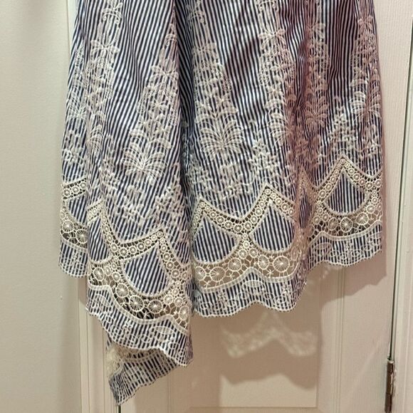 NWOT BCBGMAXAZRIA BCBG One Shoulder Embroidered Stripe Dress Blue Combo Size 14 - Picture 8 of 14